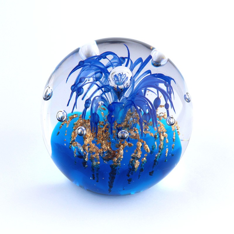 Briefbeschwerer Glas blau gold, Paperweight