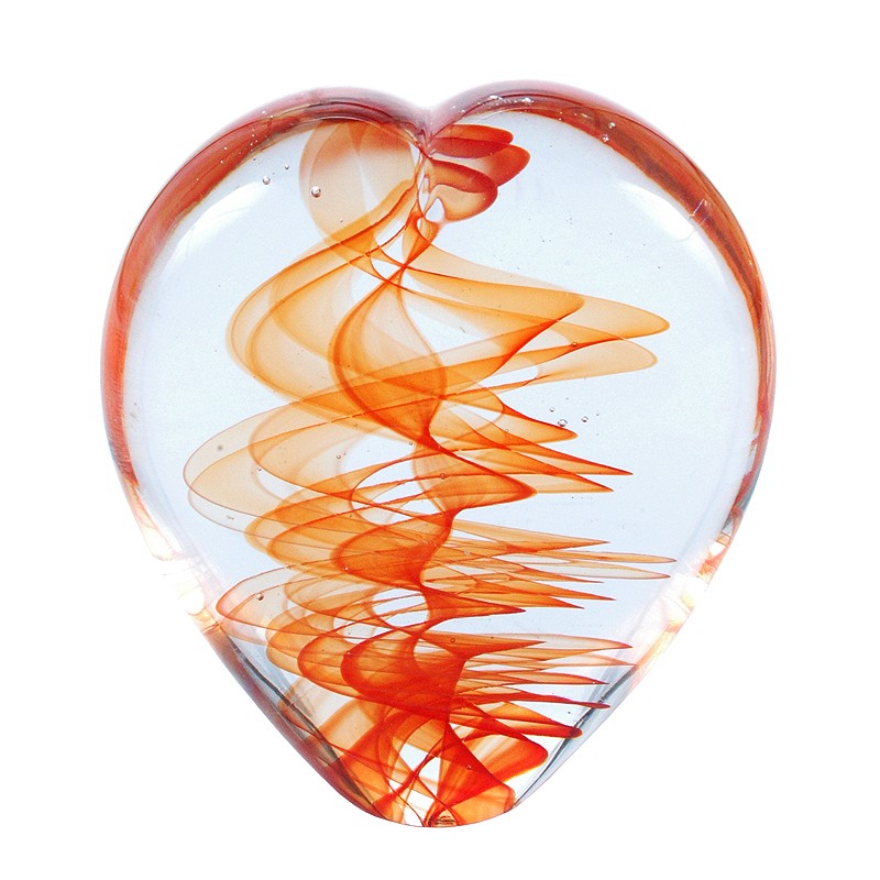 Briefbeschwerer Glas Herz rote Spirale