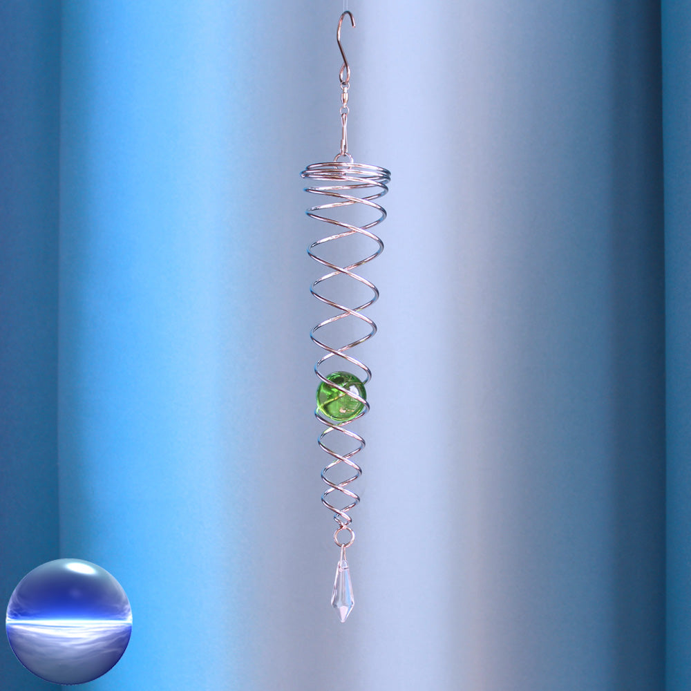 Windspiel Doppel-Spirale - Glaskugel grün | Metall verchromt