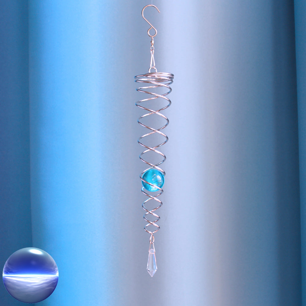 Windspiel Doppel-Spirale - Glaskugel türkis | Metall verchromt