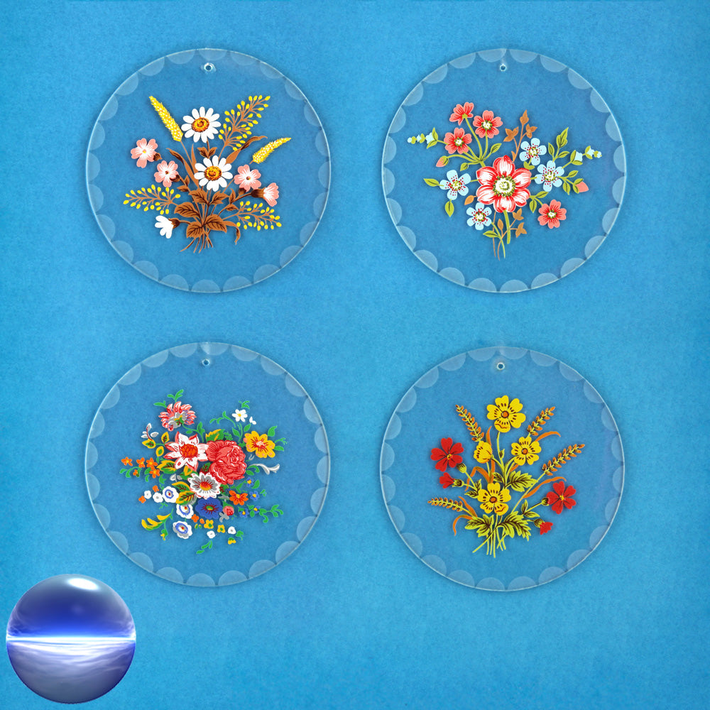 Glasbild 4er Set rund - Blütenstrauss