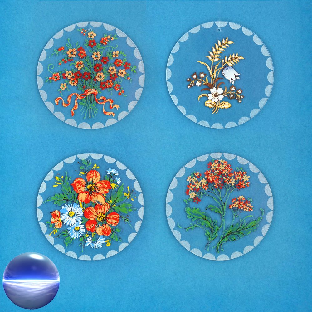 Glasbilder 4er Set rund - Blumen