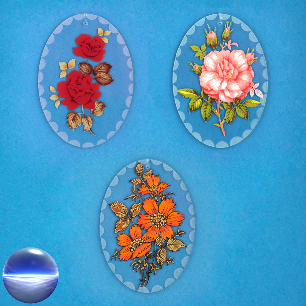 Glasbilder 3er Set oval - Rosen-Margariten