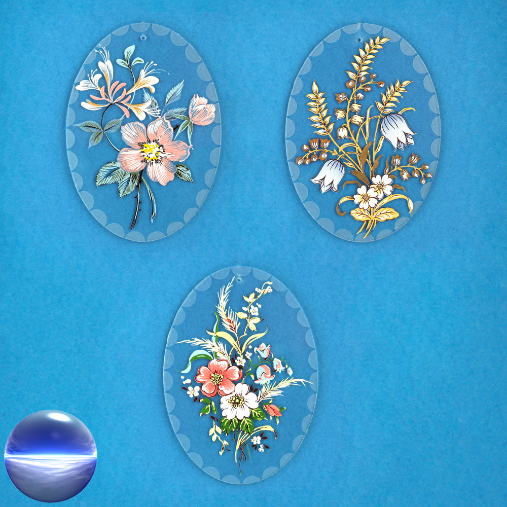 Glasbilder 3er Set oval - Wiesenblumen