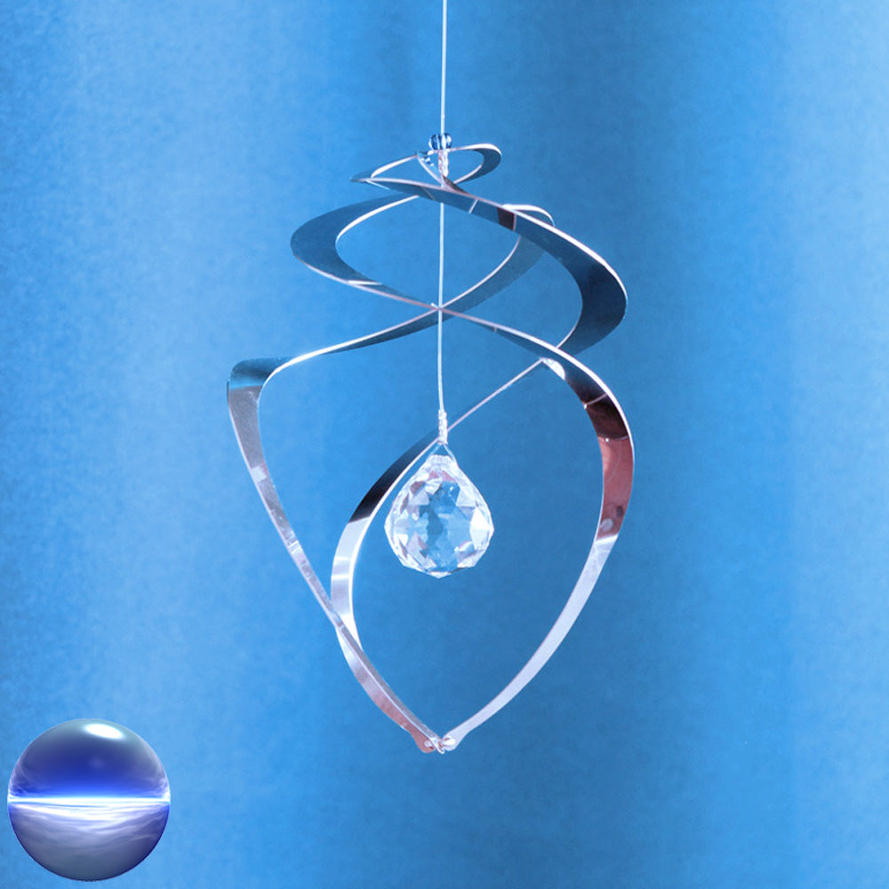 Windspiel Edelstahl - Spirale Wirbel Glaskristall-Kugel