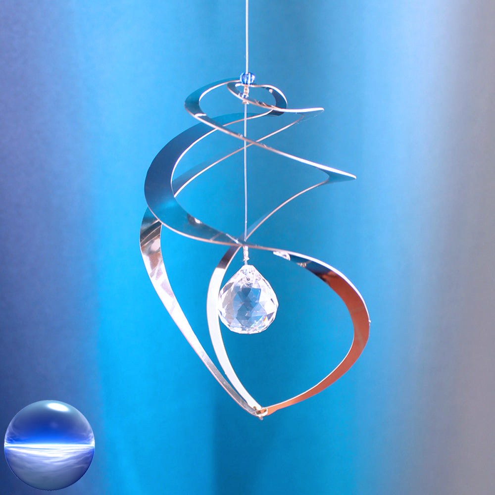 Windspiel Edelstahl - Spirale Wirbel Glaskristall-Kugel