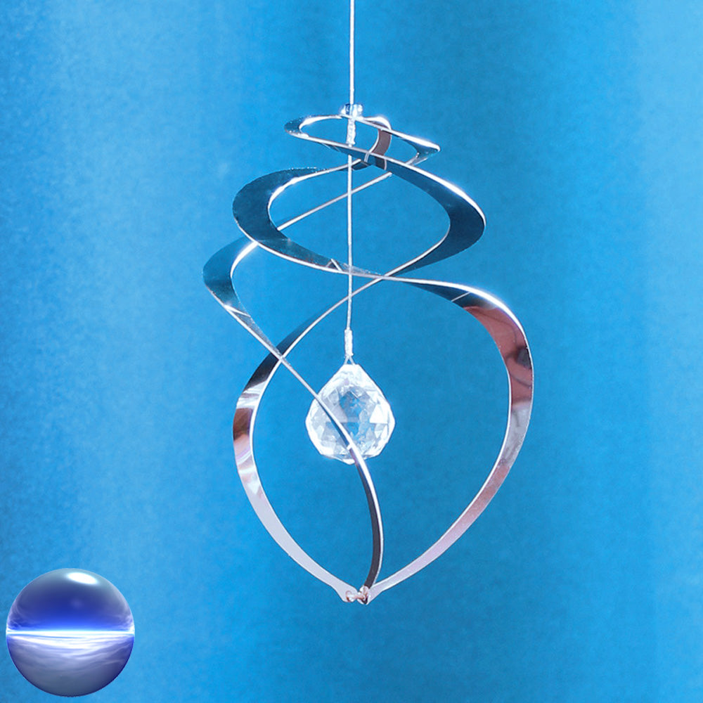 Windspiel Edelstahl - Spirale Wirbel Glaskristall-Kugel