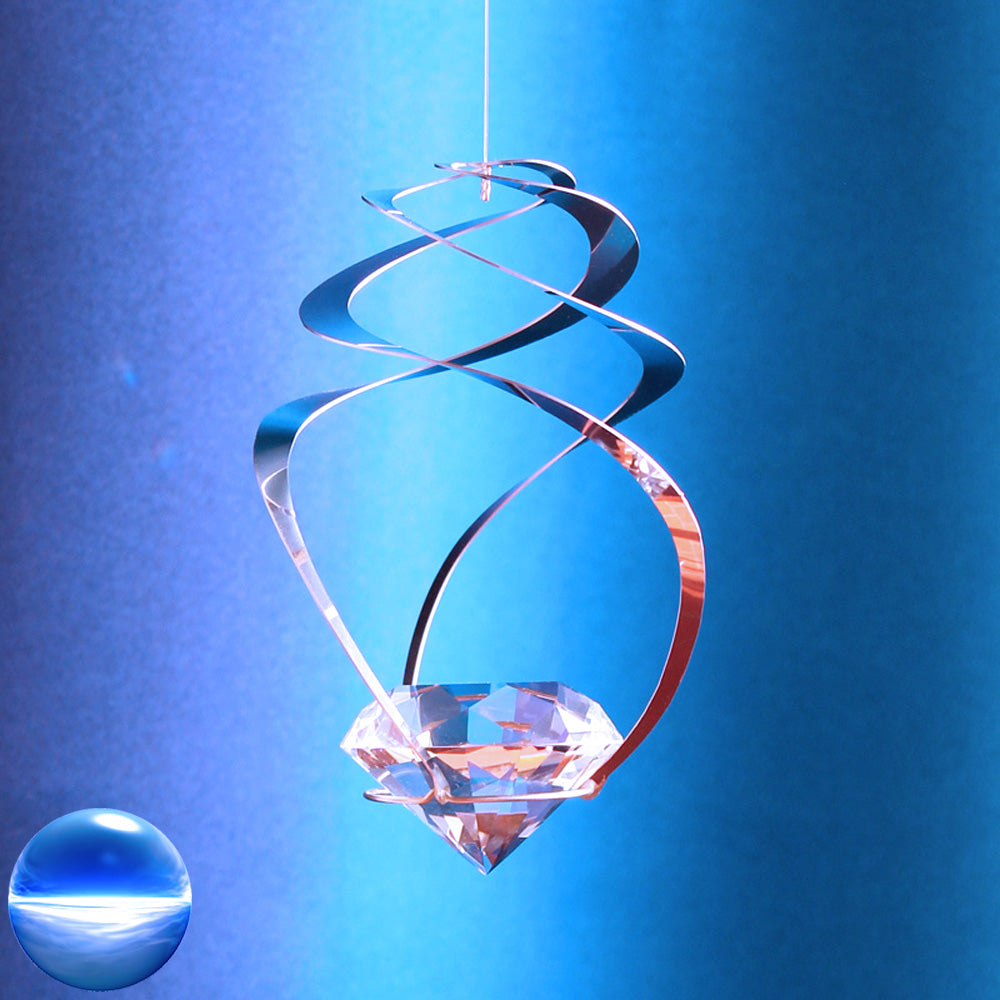 Windspiel Edelstahl - Spirale Wirbel mit Glas-Diamanten