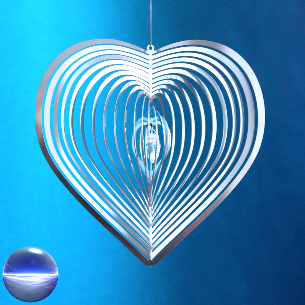 Windspiel Edelstahl - Spirale Herz | mit facettierter Kugel