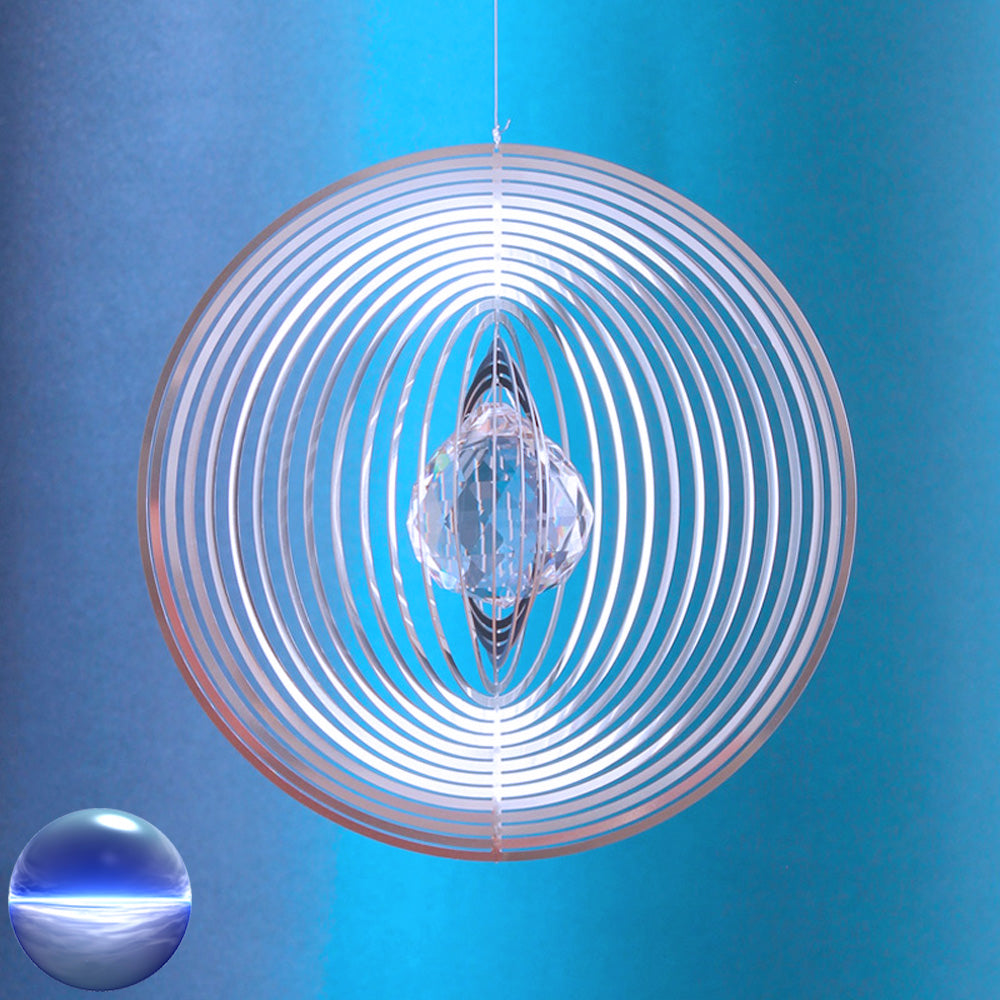 Windspiel Edelstahl - Spirale Ringe Glas-Kugel 40mm