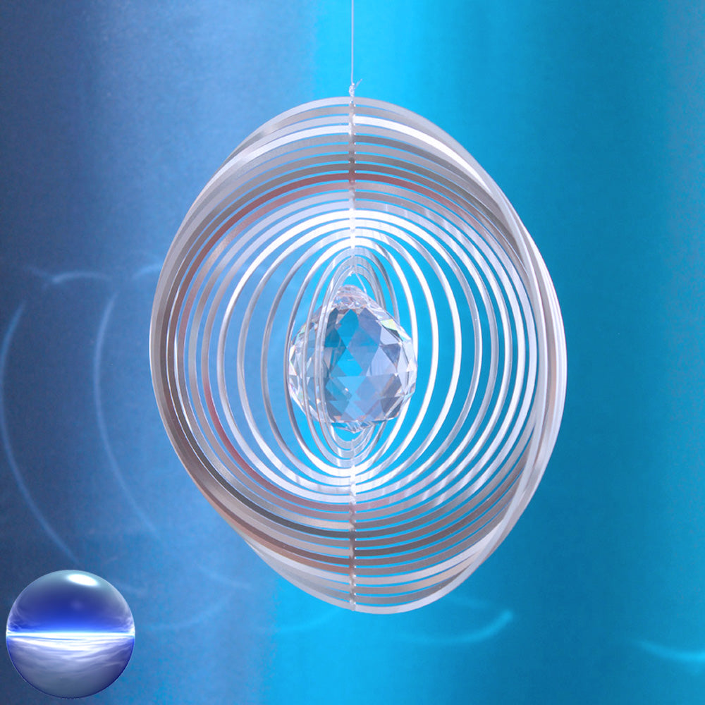 Windspiel Edelstahl - Spirale Ringe Glas-Kugel 40mm