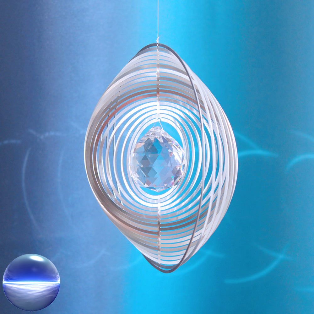 Windspiel Edelstahl - Spirale Ringe Glas-Kugel 40mm