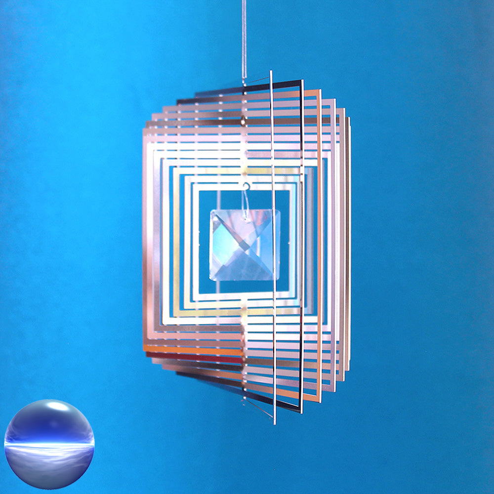 Windspiel Edelstahl - Spirale Quadrat Glaskristall