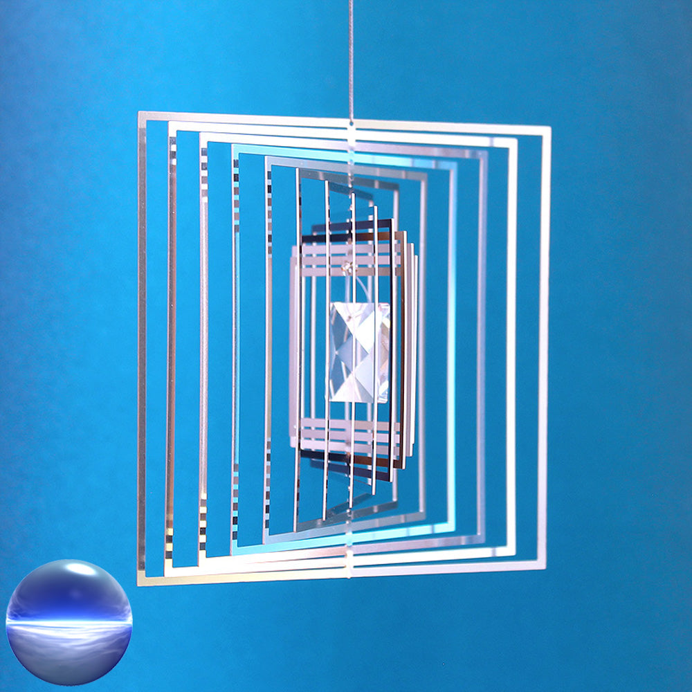 Windspiel Edelstahl - Spirale Quadrat Glaskristall