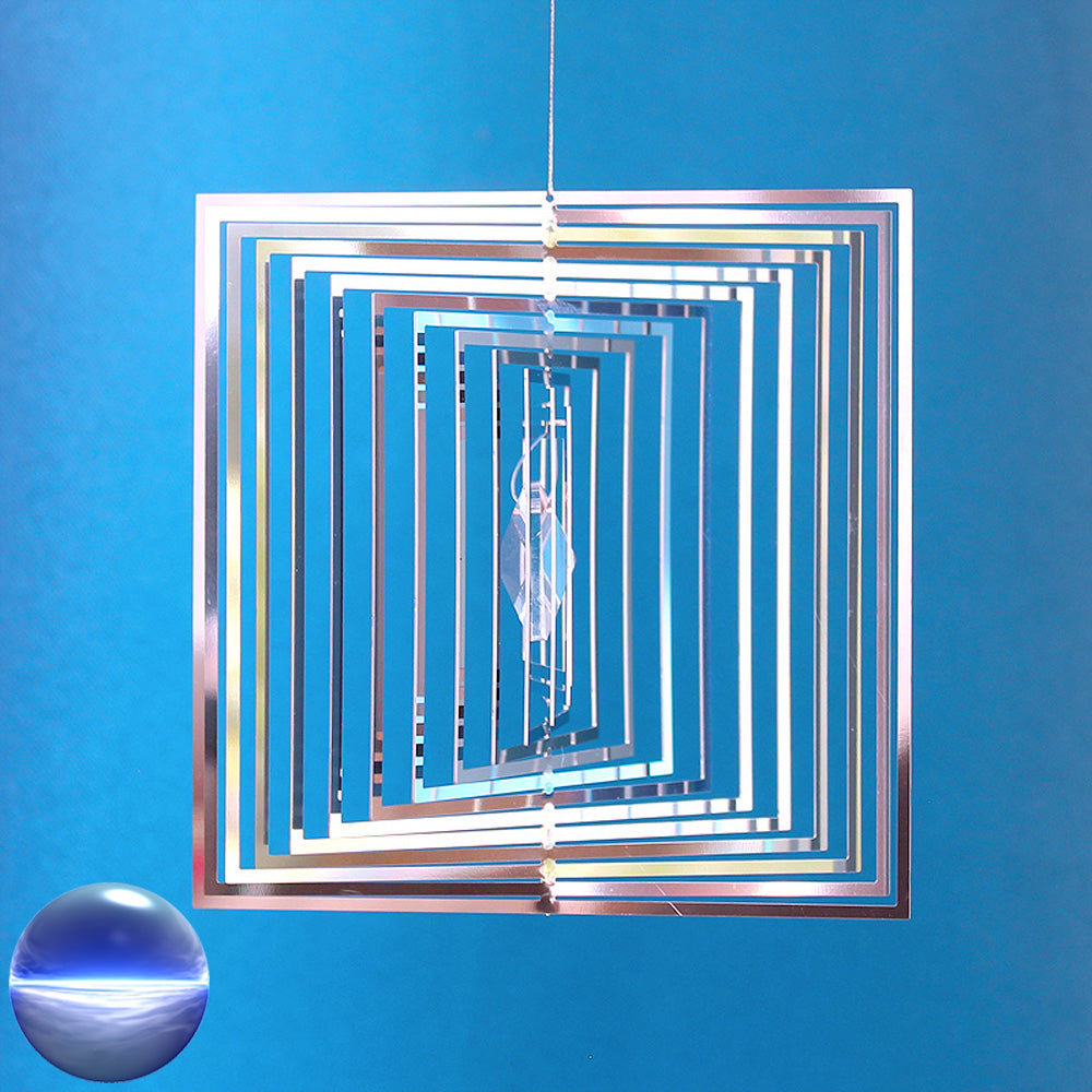 Windspiel Edelstahl - Spirale Quadrat Glaskristall