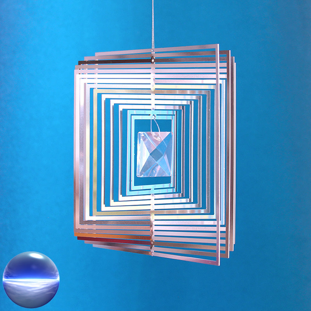 Windspiel Edelstahl - Spirale Quadrat | facettierte Glasraute