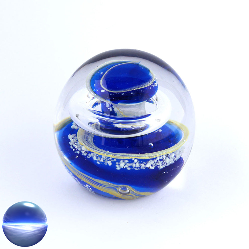 Briefbeschwerer Glas blau gelb klein