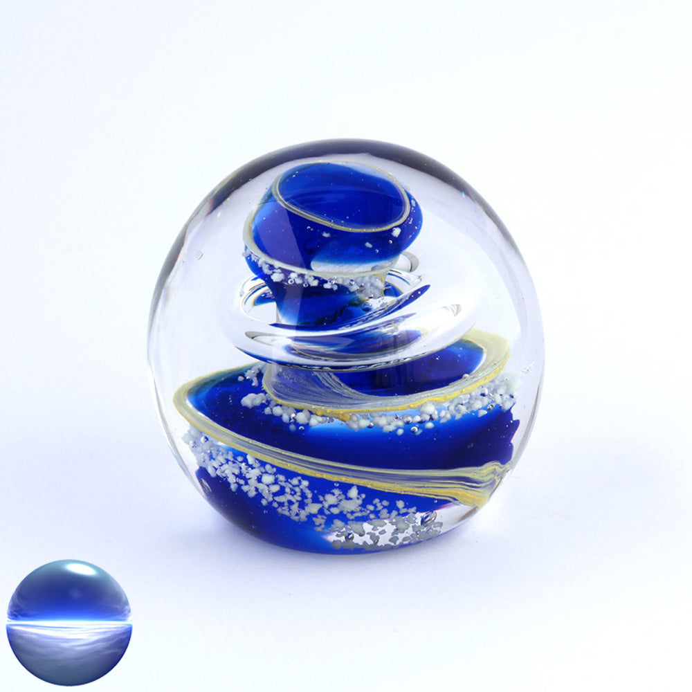 Briefbeschwerer Glas blau gelb klein