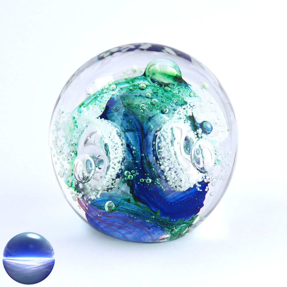 Briefbeschwerer Glas grün blau weiss mittel