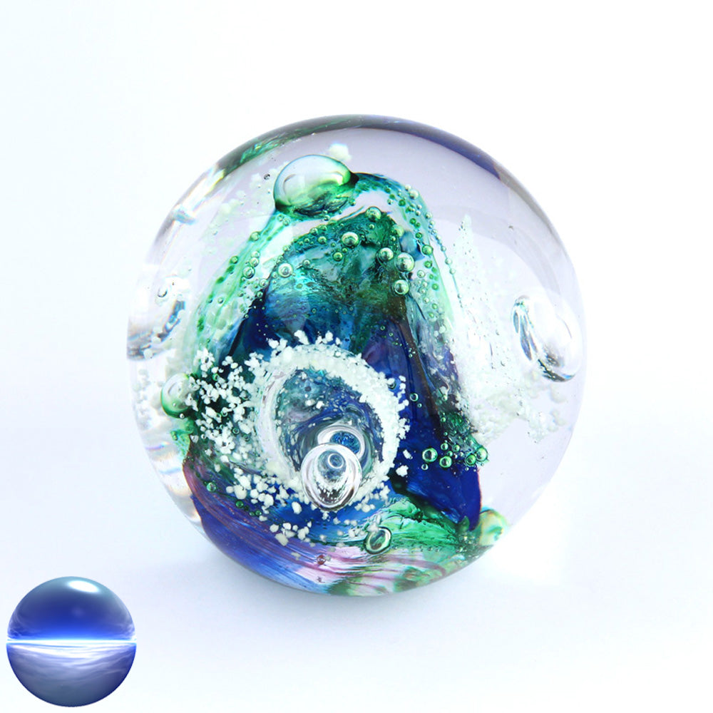 Briefbeschwerer Glas grün blau weiss mittel