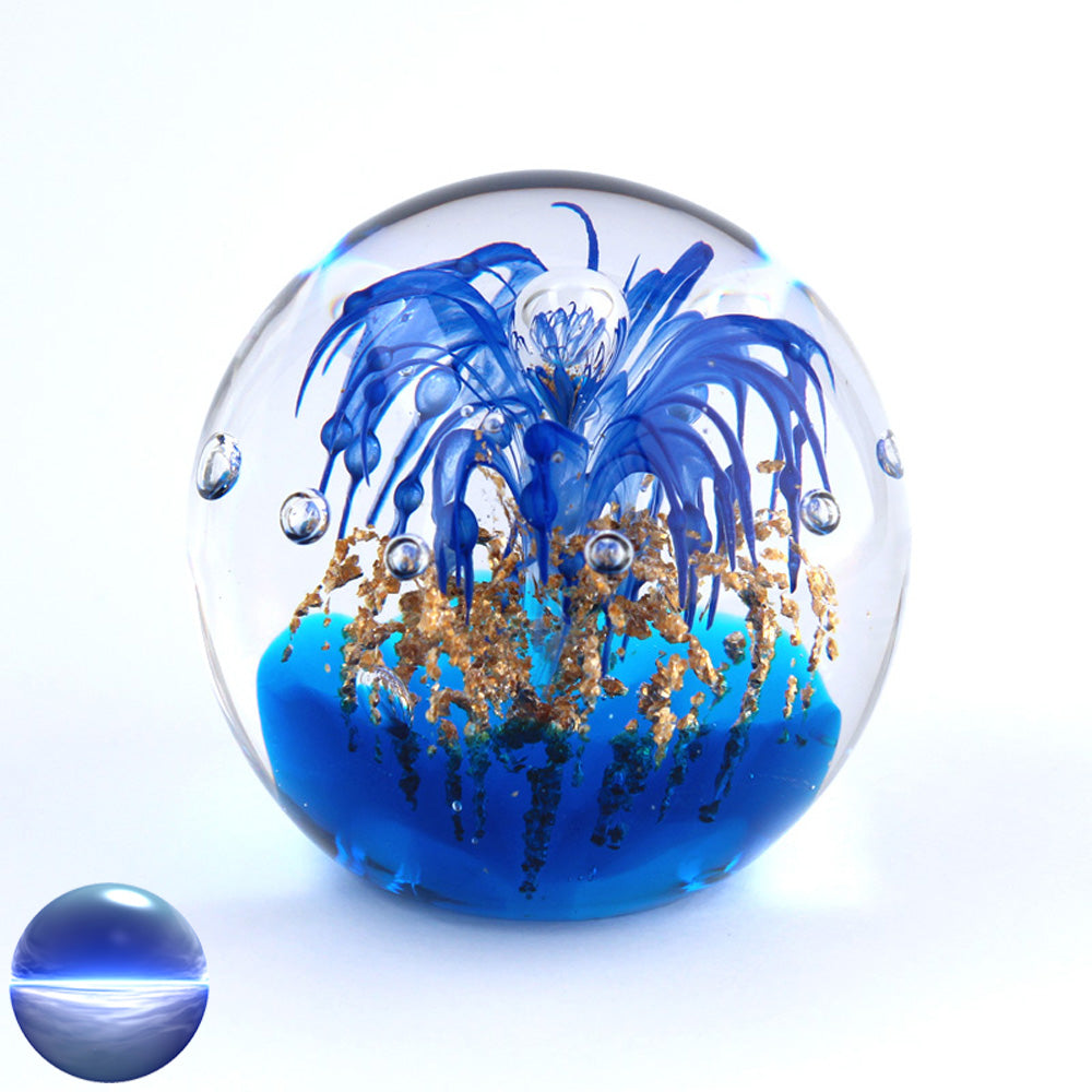 Briefbeschwerer Glas blau gold mittel