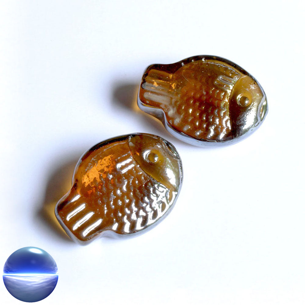 Glasnuggets Fisch rund amber irisierend